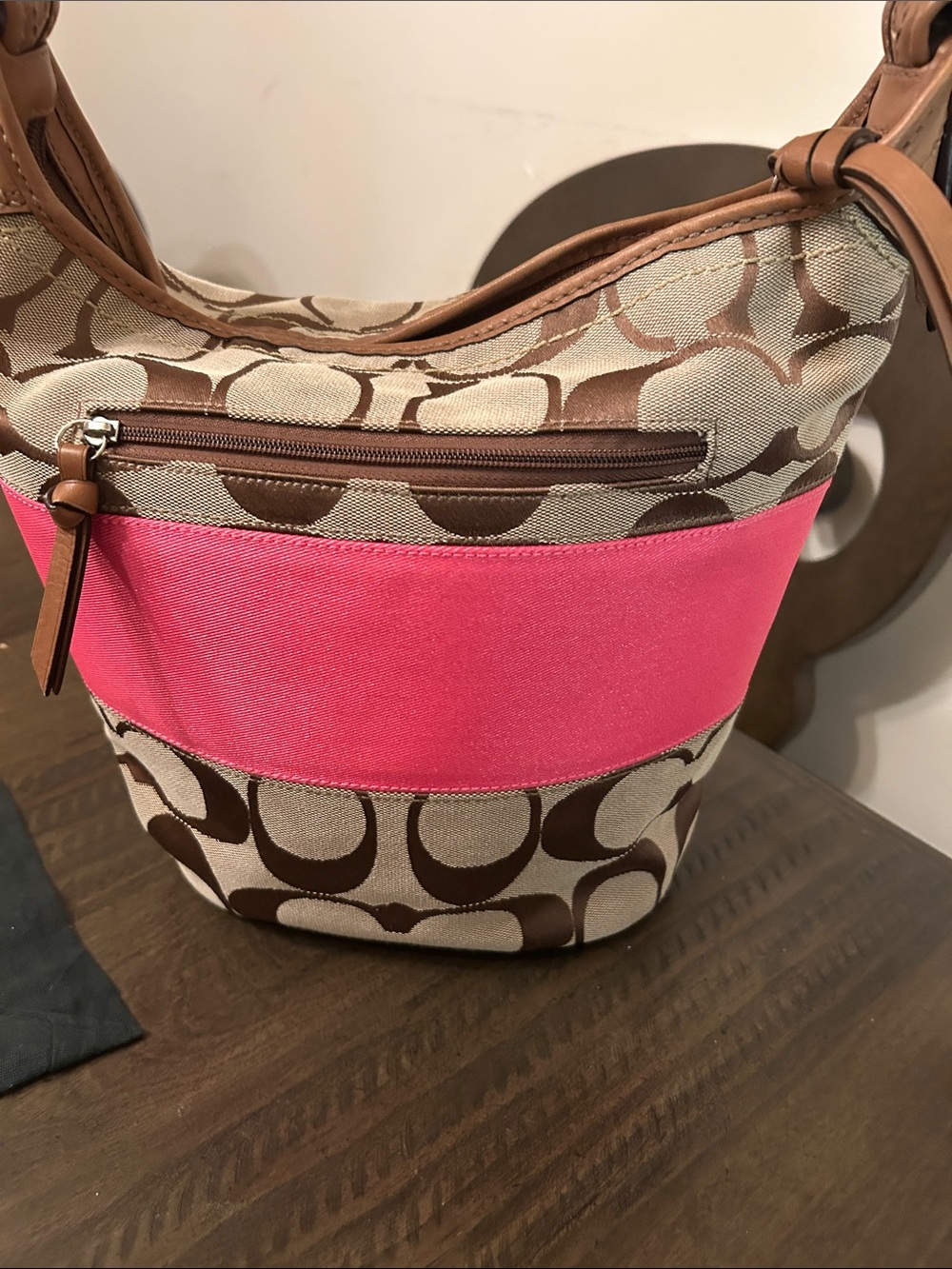 Coach Signature Canvas Shoulder Bag in Brown and Pink never used